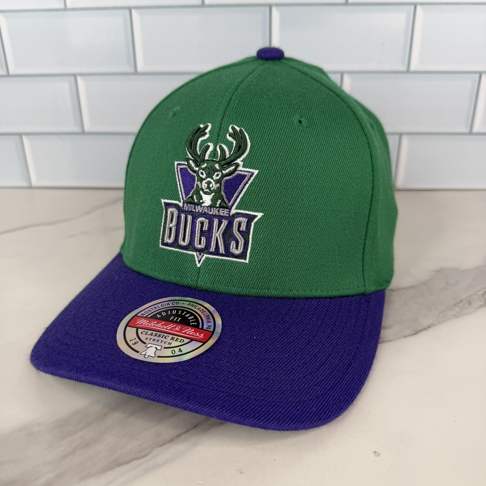 Milwaukee Bucks Hat Cap Snap Back Mens Green Purple NBA Basketball Throwback